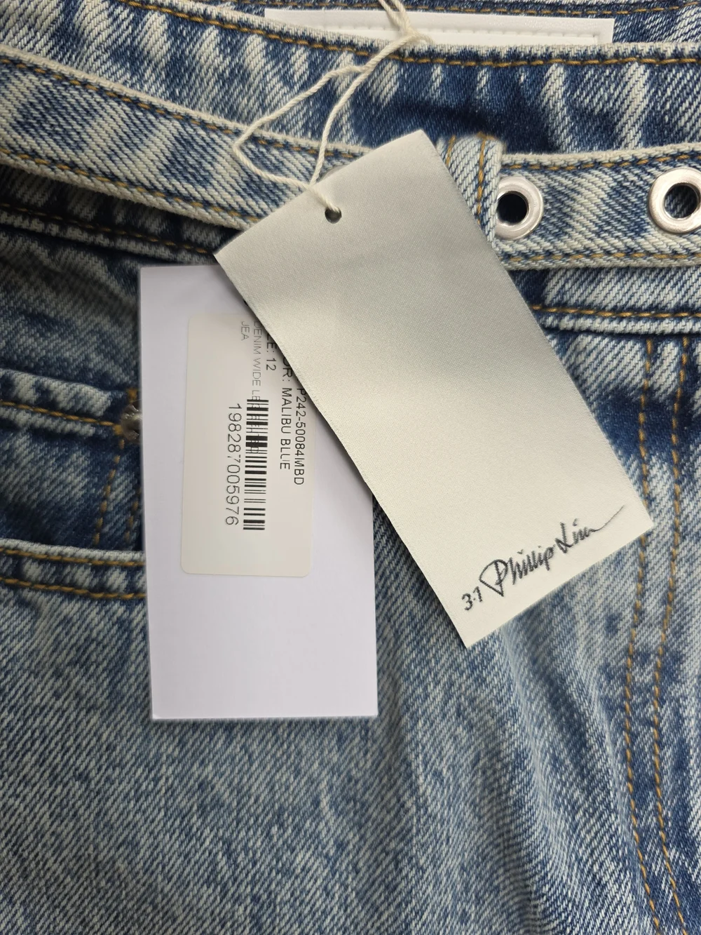 3.1 Phillip Lim Belted High Rise Wide-Leg Jeans, Malibu Blue - Size 12